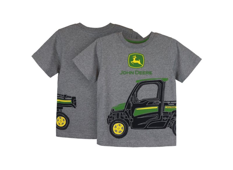 Dětské John Deere tričko Gator, šedé - pohled na přední i zadní stranu