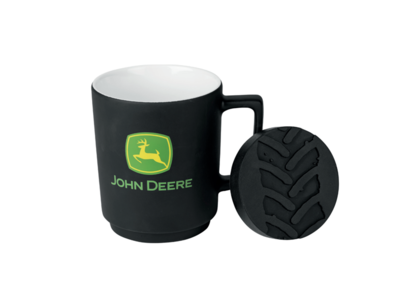 Hrnek John Deere s podložkou, černý - hrnek a podložka
