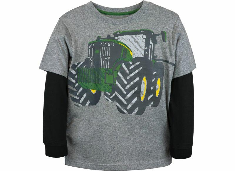 Dětské John Deere tričko s dlouhým rukávem Mega Tractor, šedé