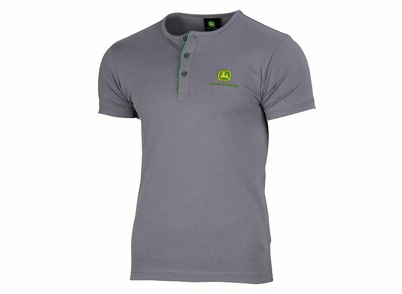 Pánské tričko John Deere Henley, šedé - pohled zepředu