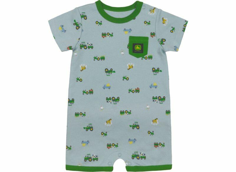 Dětský John Deere letní overal, světle modrá - pohled zepředu