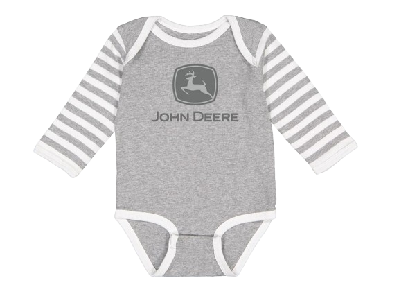 Dětské body John Deere dlouhý rukáv, šedé - pohled zepředu
