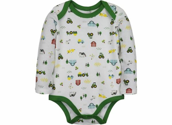 DĚTSKÉ JOHN DEERE BODY FARMLAND, BÍLÉ S OBRÁZKY