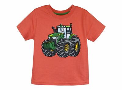 Dětské John Deere tričko s traktorem, oranžové - pohled zepředu