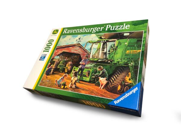 PUZZLE JOHN DEERE SKLÍZECÍ MLÁTIČKA NA STATKU, 1000 DÍLKŮ