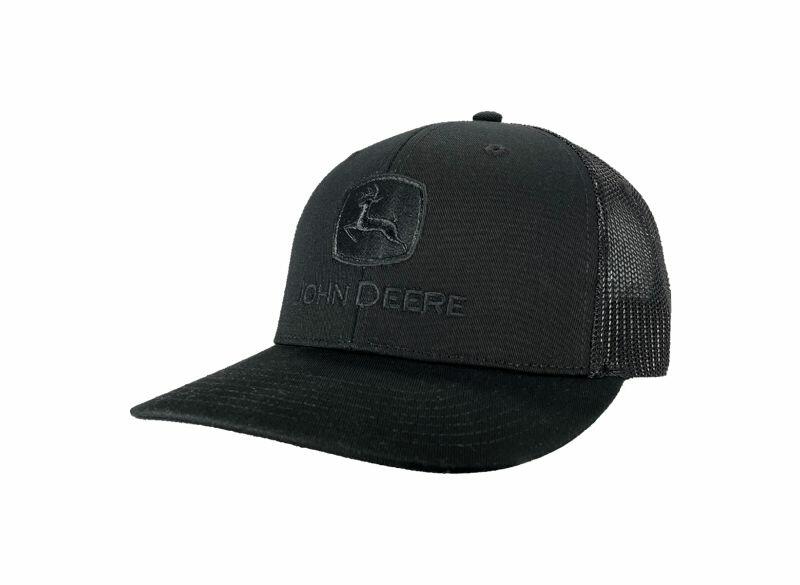 Kšiltovka John Deere celočerná se síťkou logo uprostřed
