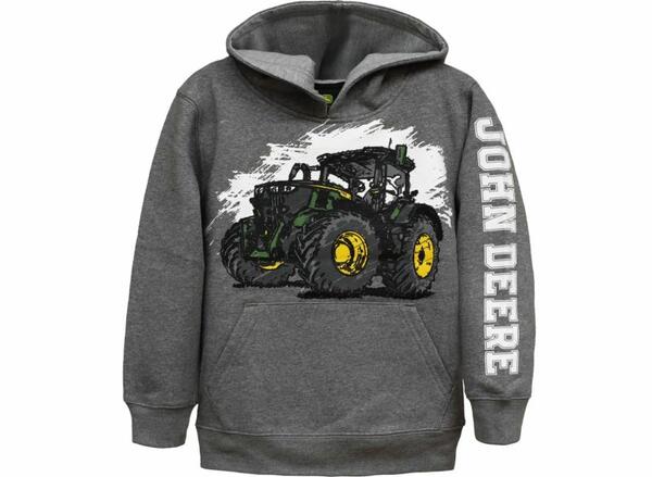 DĚTSKÁ MIKINA JOHN DEERE SE SKICOU TRAKTORU, ŠEDÁ