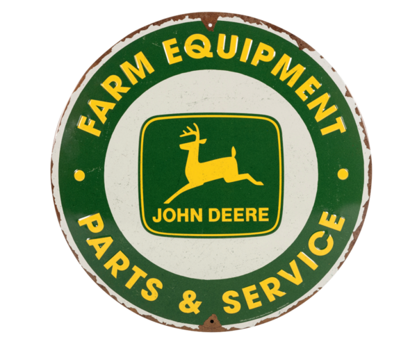 KULATÁ PLECHOVÁ CEDULE JD FARM EQUIPMENT 35 CM