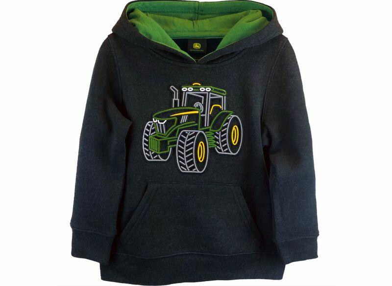 Dětská fleesová mikina John Deere traktor, černá - pohled zepředu