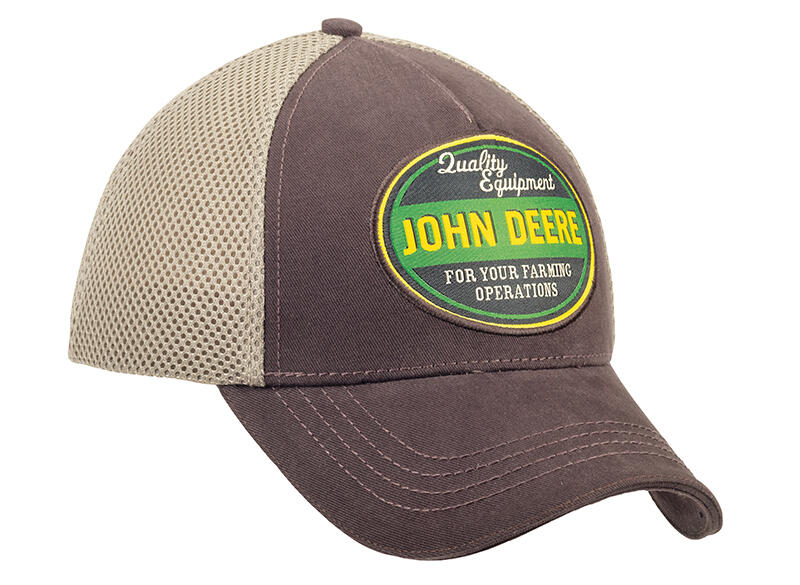 Kšiltovka John Deere Quality Equipment síťovaná, hnědo-šedá - pohled zepředu