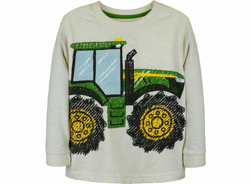 Dětské John Deere tričko s dlouhým rukávem Scribble Tractor, krémové