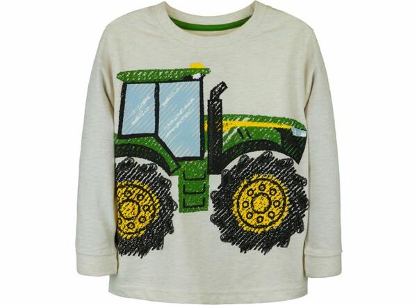 DĚTSKÉ TRIČKO JOHN DEERE S DLOUHÝM RUKÁVEM SCRIBBLE TRACTOR, KRÉMOVÉ