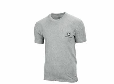Pánské tričko John Deere s náprsní kapsou šedé - pohled zepředu