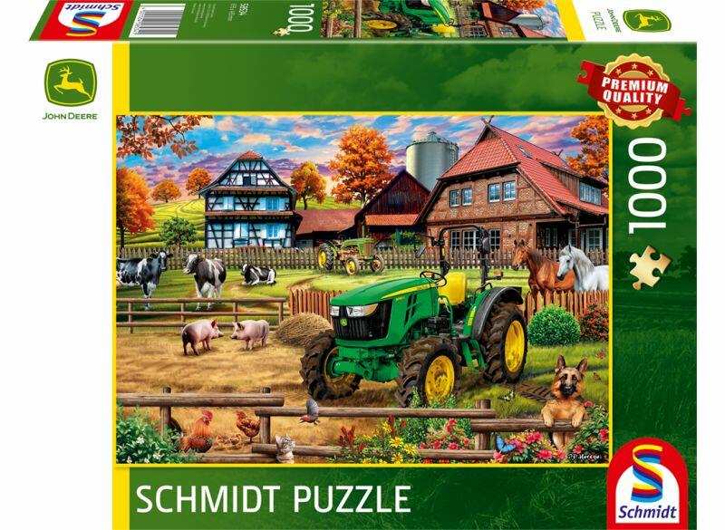 Puzzle John Deere traktor 5050E na farmě, 1000 dílků- pohled zepředu