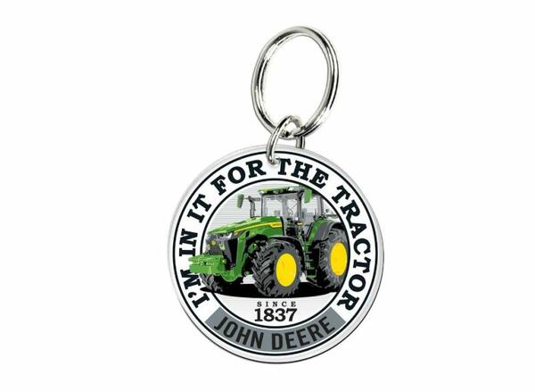 KLÍČENKA JOHN DEERE KULATÁ S TRAKTOREM, BÍLÁ