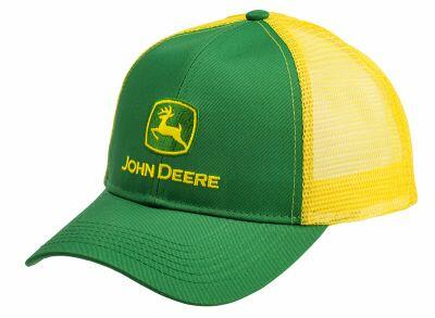 Kšiltovka John Deere zelená s logem a žlutou síťovinou - pohled zepředu