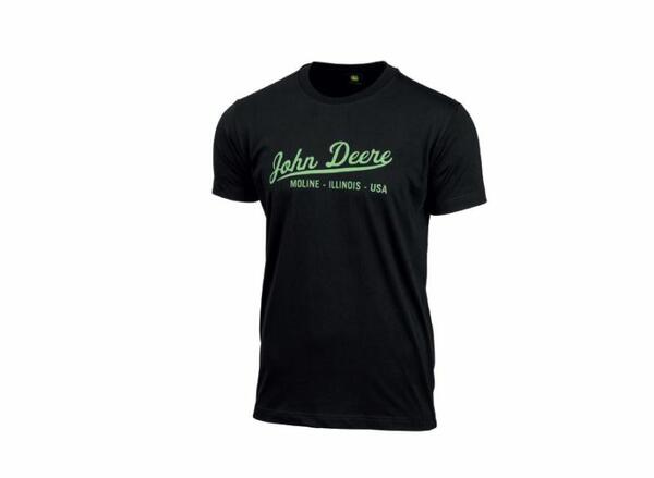 UNISEX TRIČKO JOHN DEERE SE ZELENÝM NÁPISEM JD, ČERNÉ