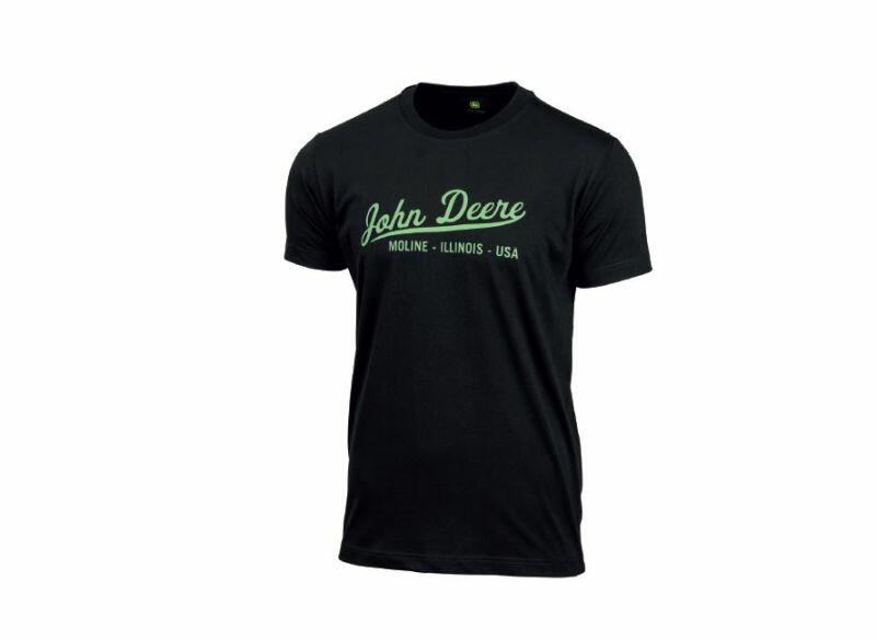 Unisex tričko John Deere zelený nápis na černé - pohled zepředu