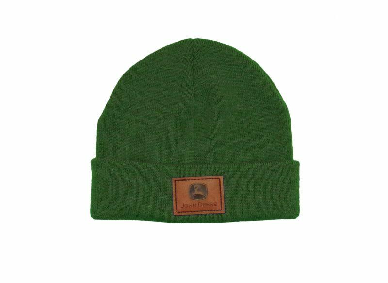 Dětský kulich John Deere s koženým logem, zelený - pohled zepředu