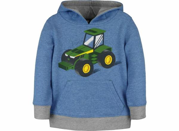 DĚTSKÁ MIKINA JOHN DEERE PŘES HLAVU S TRAKTOREM, MODRÁ