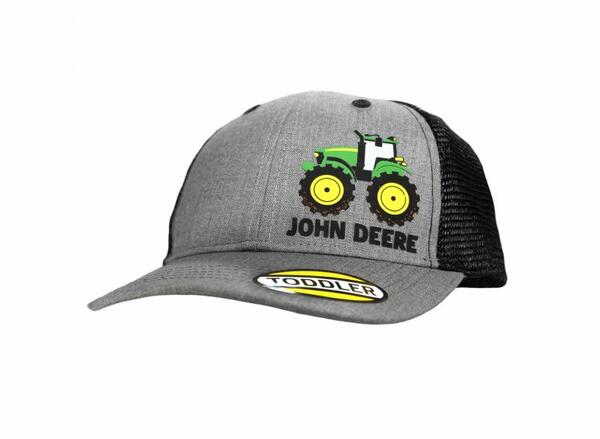 DĚTSKÁ KŠILTOVKA JOHN DEERE S TRAKTOREM ŠEDÁ  ČERNÁ SÍŤOVINA