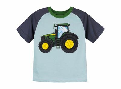 Dětské John Deere tričko s traktorem, světle modré - pohled zepředu