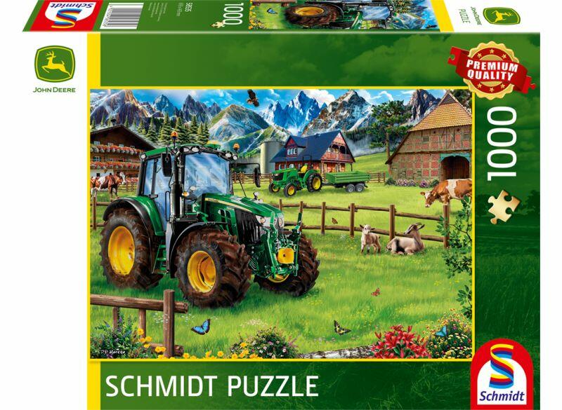 Puzzle John Deere traktor 6120M v podhůří Alp, 1000 dílků - pohled zepředu