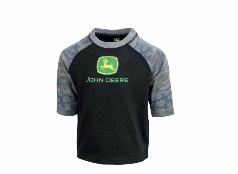 Dětské tričko John Deere černá/maskáč 3/4 rukáv - pohled zepředu
