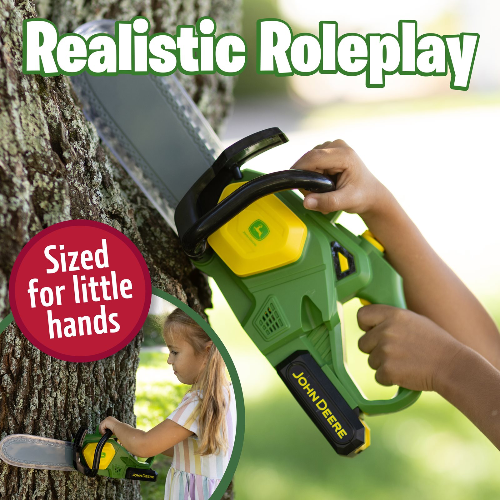 Hračka John Deere řetězová pila Lights&Sounds - realistické zpracování