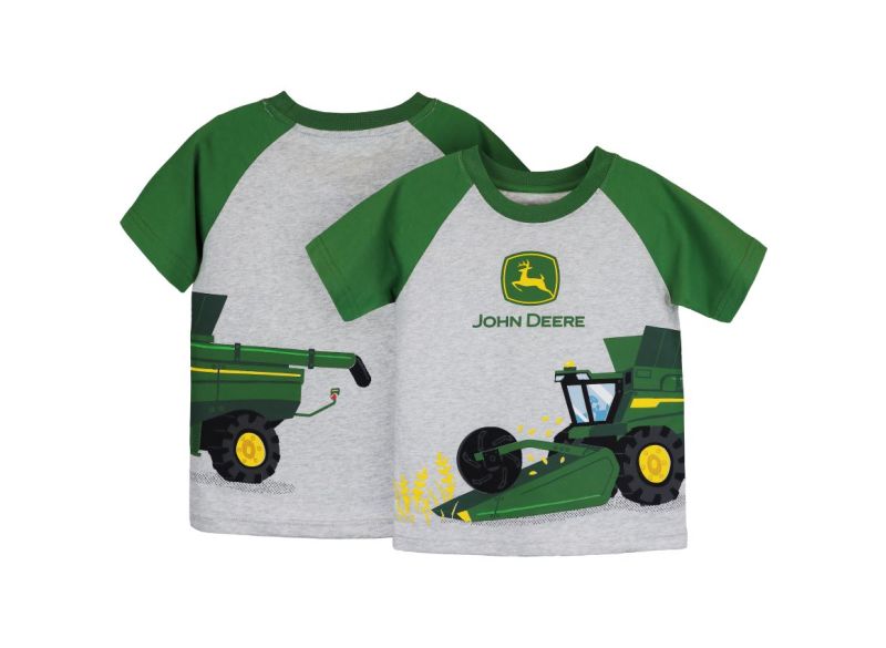 Dětské John Deere tričko Harvest Time, světle šedé - pohled na přední a zadní stranu
