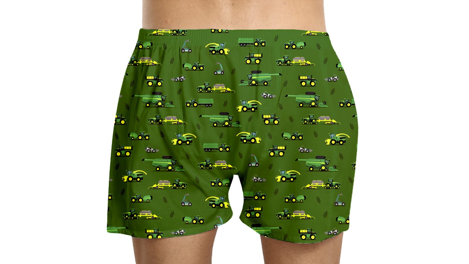 Pánské trenýrky John Deere + Styx, zelené se stroji - pohled zezadu