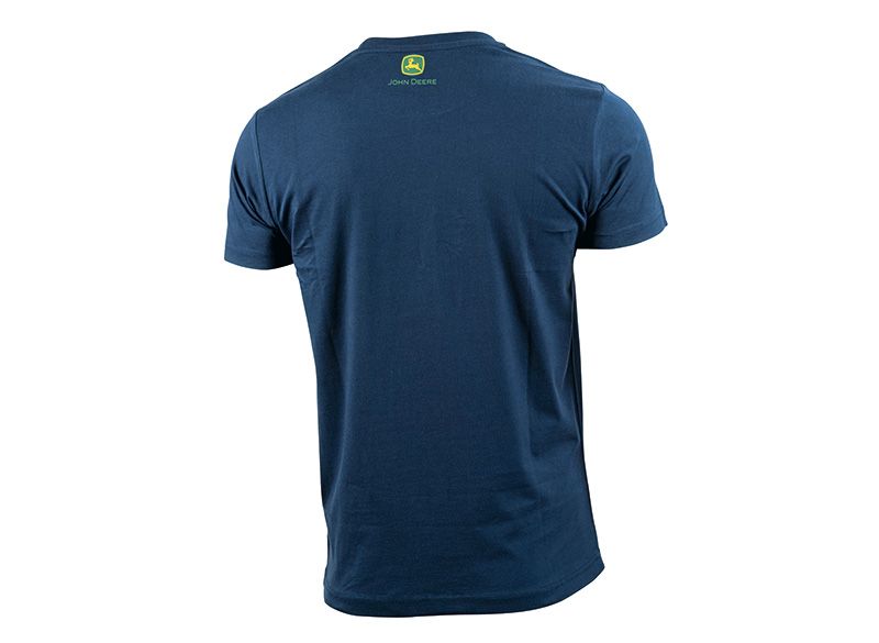 Pánské tričko kvalitní zemědělství John Deere modré - pohled zezadu